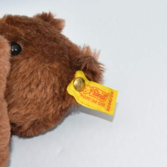 Vintage 1980's Teddy Bear Steiff Chocolate Mohair Jointed 0206/26 Button Tag - Picture 10 of 11
